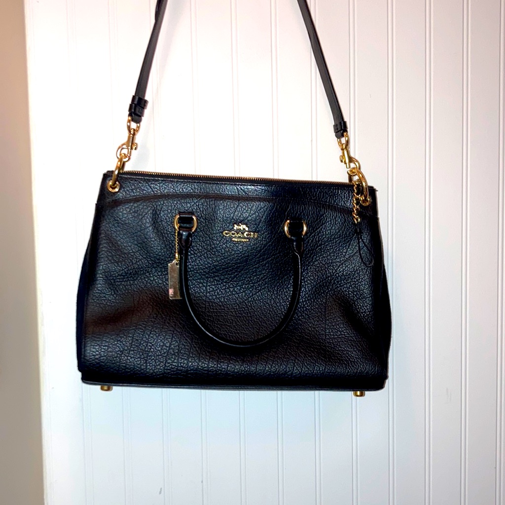 Coach Black Pebbled Leather Satchel With Gold Hardware